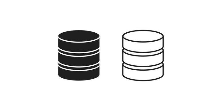 Database server icons featuring solid black and outline styles for network infrastructure and data storage management visual elements.