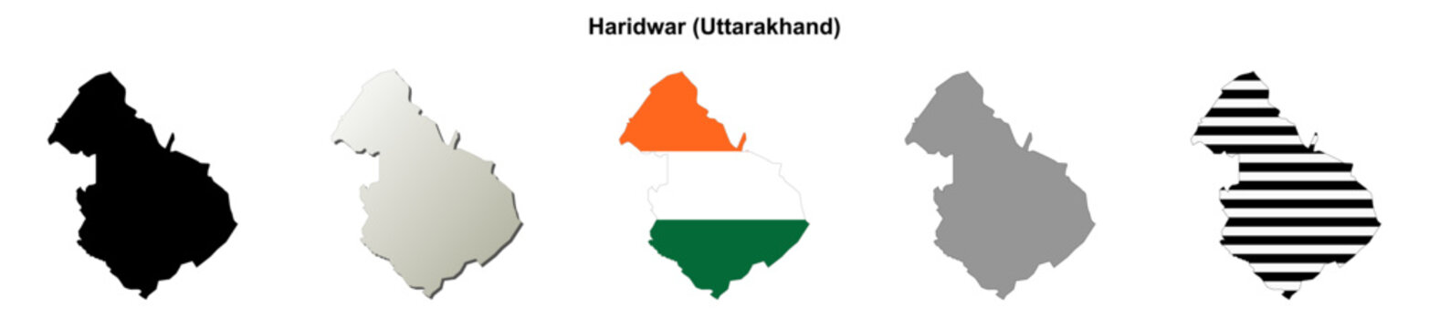 Haridwar (Uttarakhand) blank outline map set