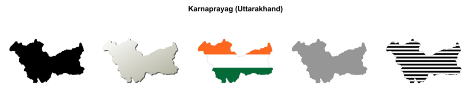 Karnaprayag (Uttarakhand) blank outline map set