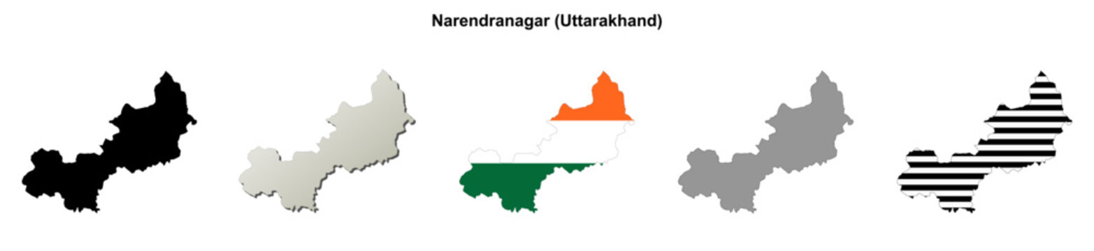 Narendranagar (Uttarakhand) blank outline map set