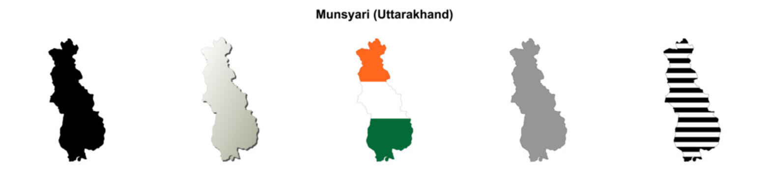 Munsyari (Uttarakhand) blank outline map set