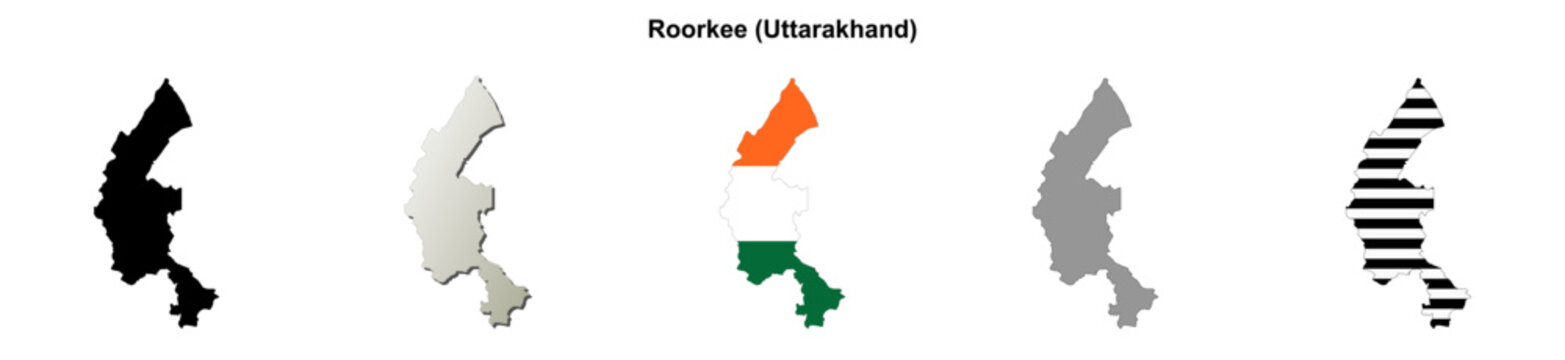 Roorkee (Uttarakhand) blank outline map set