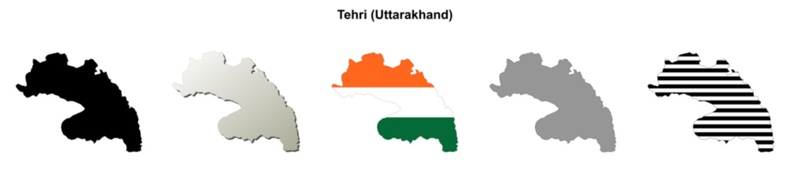 Tehri (Uttarakhand) blank outline map set