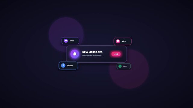 Neumorphic notification interface design with dark mode message alert and floating popup windows