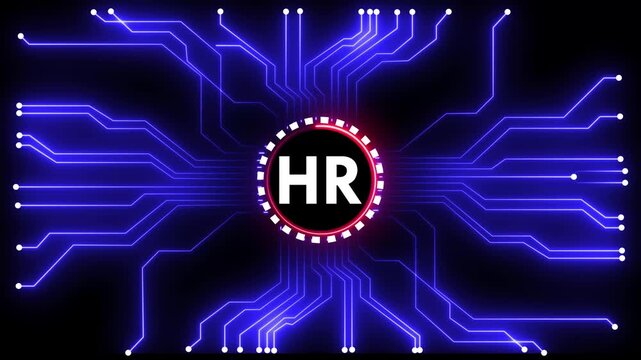 Human Resources HR management concept. Business, Technology, Internet and network concept. Digital Data moving on Circuit Board and CPU . digital technical 4 motion