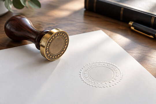 Notary stamp and embossed seal on paper, notarize legal certification and contract concept