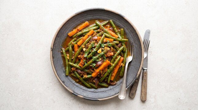 Ethiopian fasolia green beans vegan flat lay food photography