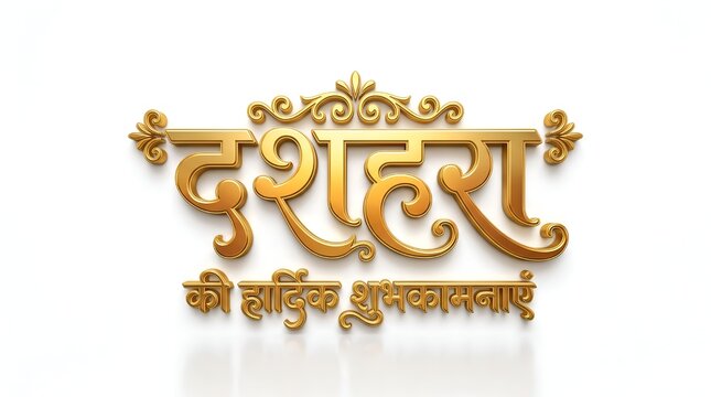 Happy Dussehra Richly Decorated Frame with Hindi Script and Deity Vijayadashami
