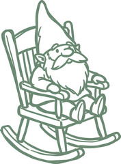 Obraz premium Christmas gnome in a rocking chair line illustration