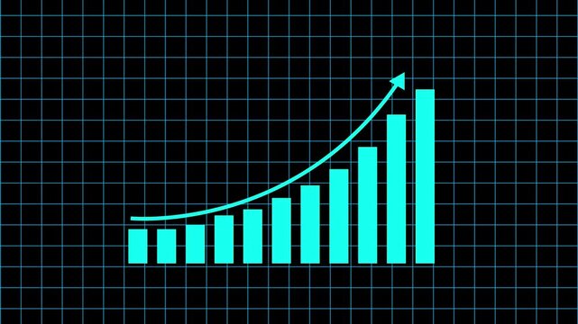 Info-graphics Business graph with rising arrow icon, Upward trend business growth animation, Digital line graph tracks upward moving corporate revenue. Interactive line graph demonstrates successful