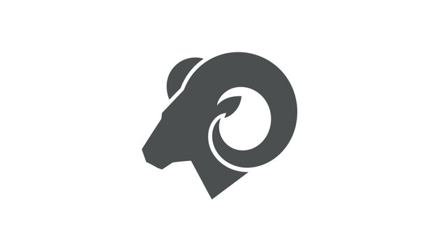 Stylized ram head silhouette featuring curved horns and a sleek minimalist dark gray vector design for animal logos.