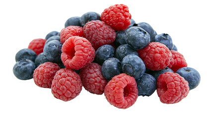 Isolated fresh delicious ripe raspberries and blueberries pile a healthy sweet natural summer fruit. © Andrei