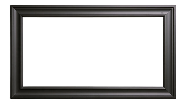 Isolated elegant black rectangular picture frame with classic molding for photographs and art.