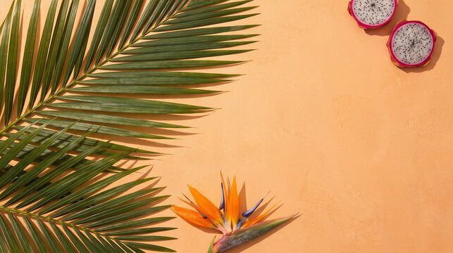 Tropical foliage background with room for year-end getaway messaging