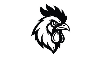 Fototapeta premium Fierce rooster head silhouette in black and white style suitable for sports team mascot or logo design.