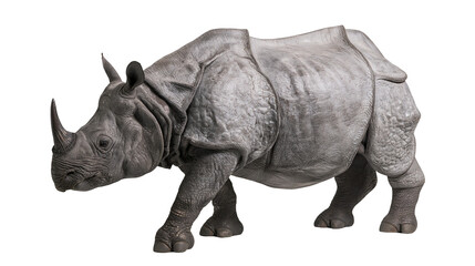 Isolated large Indian rhinoceros walking, majestic endangered wildlife creature with armored skin © Francisco