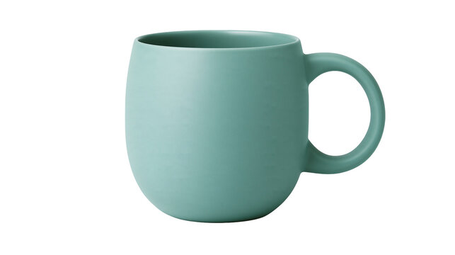 Isolated elegant minimalist teal green ceramic coffee cup with a smooth, comfortable handle