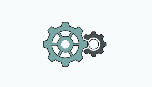 Green and dark grey gear icon set representing settings, machinery, engineering, and industrial mechanisms.