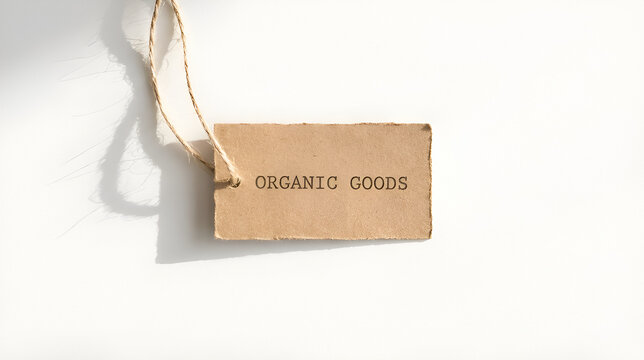 Kraft paper tag with organic goods text and twine