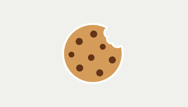 A classic chocolate chip cookie with a missing bite mark is outlined in white against a neutral light grey background.