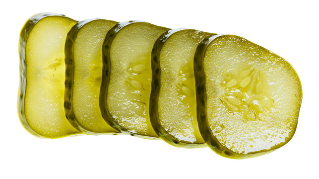 Isolated Stack of Freshly Sliced Pickles with a Refreshing and Tangy Flavor