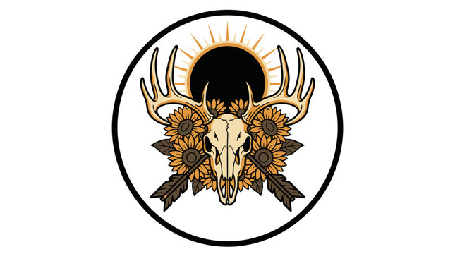 deer skull antlers animation loop motion footage rotating sunflower arrows occult boho vintage