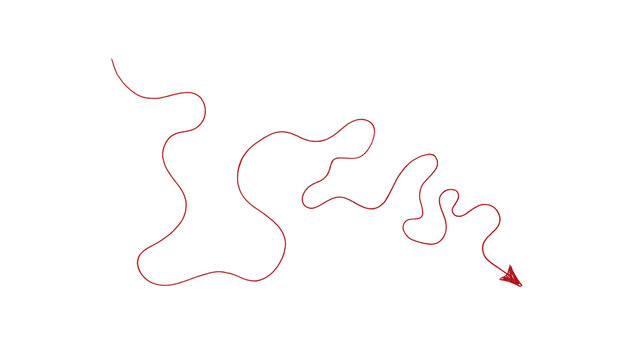 Thin Red Hand Drawn Arrow with Winding Organic Line PNG