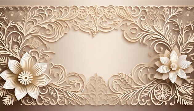 elegant laser cut wedding invitation design with floral pattern and delicate beige background
