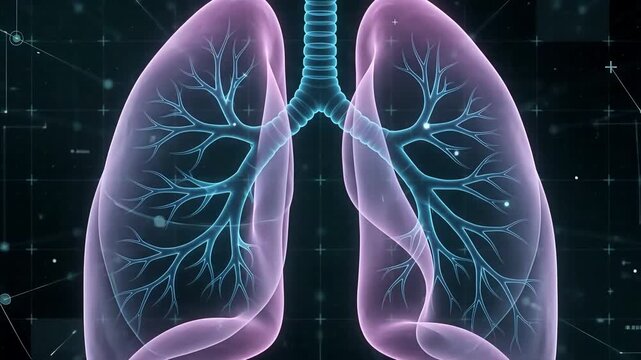 Medical digital human lungs anatomy with glowing bronchi and respiratory system animation footage