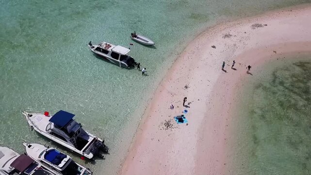 Aerial drone perspective of secluded sandbar in Komodo National Park Labuan Bajo