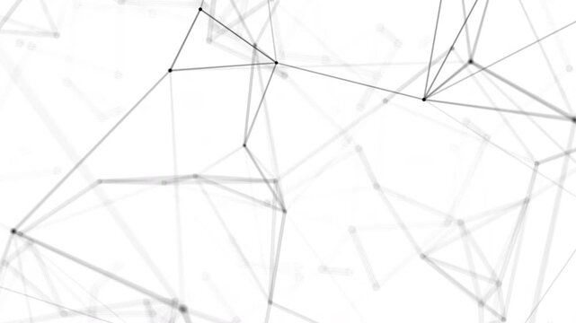 Abstract background lines and dot connected in 3d geometric plexus structure on white background. Floating digital  mesh. Futuristic geometric. Seamless looping high technology background.