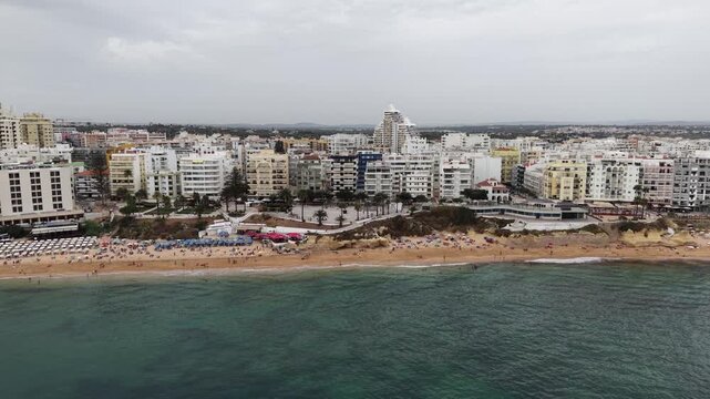 Aerial view of armacao de pera city beach in portugal