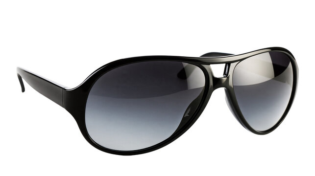 Isolated stylish black sunglasses with gradient lenses, a chic and modern fashion accessory.