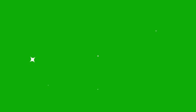 Sparkling stars animation, twinkle light stars sparkling, star twinkling for festive holiday event, night sky, glow twinkle movement timeline with energy explosion video on green background, 4k video