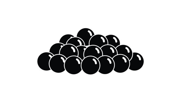 Black and white illustration of a pile of round black pearls or tapioca bubbles, representing bubble tea ingredients or caviar.