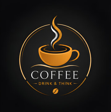 Coffee shop logo template with cup and rising steam hot coffee break