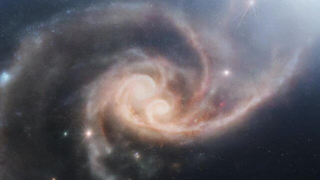Captivating celestial spiral structure unfolds across the cosmic expanse, showcasing swirling nebulae and distant stellar formations in a breathtaking astronomical vista, a testament
