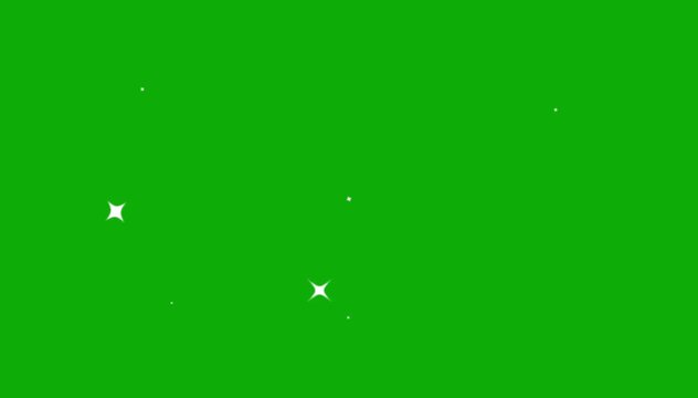 Star effect animation in 4k loop, twinkle stars light, blinking shining light twinkling effect glowing on transparent green screen background, stars twinkle like flash rays, white cartoon doodle