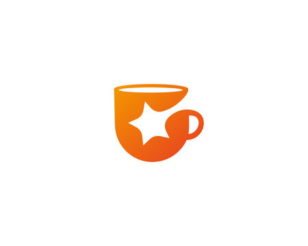Orange gradient coffee cup with a star in negative space logo. Creative logotype for coffee shop, cafe and restaurant branding.