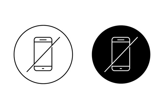 No smartphone allowed sign with crossed out mobile phone icon in black and white circle