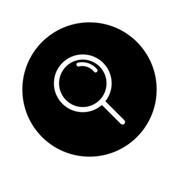 Black circle icon with a white magnifying glass symbol for search and discovery interface
