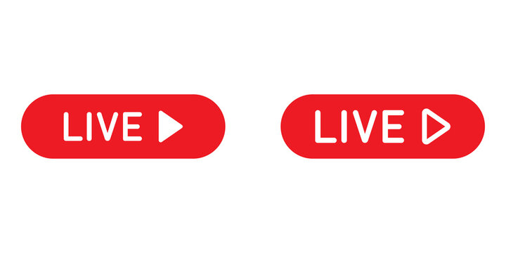 Red live streaming buttons with play icons for web and mobile broadcast interface designs