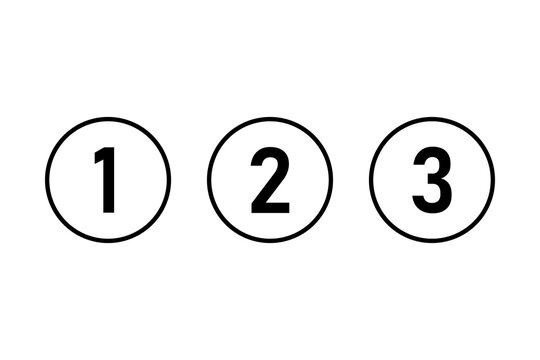 Black and white numbers one two and three in circles for list or step design