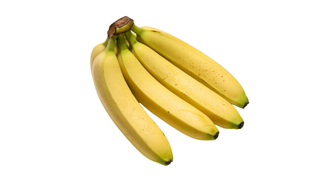 Isolated fresh ripe yellow bananas bunch showing healthy sweet fruit and tropical produce.