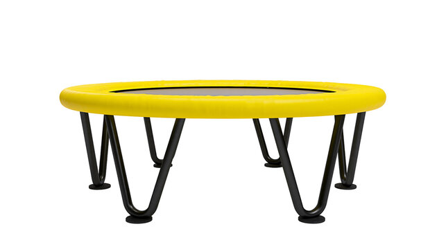 Isolated yellow mini trampoline for fitness and exercise on a plain studio background