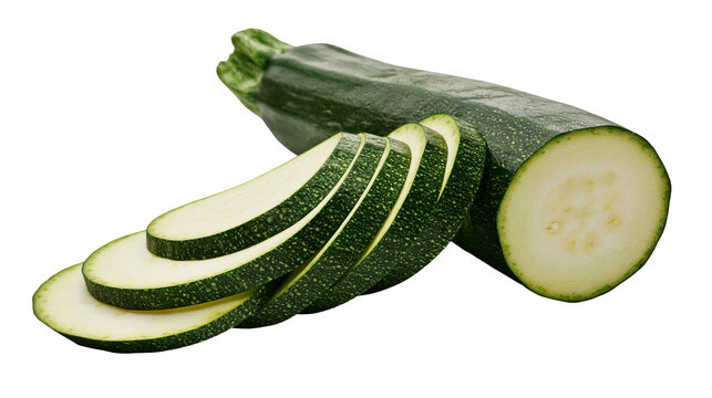 Isolated fresh green zucchini cut in slices, ripe raw vegetable food for healthy eating and cooking