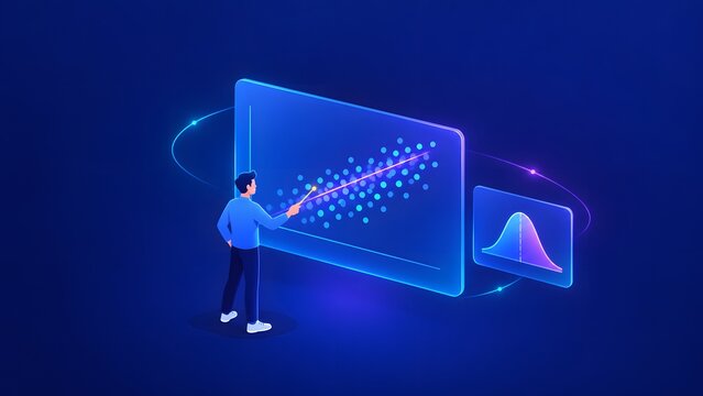 Businessman Analyzing Statistical Linear Regression on Digital Screen