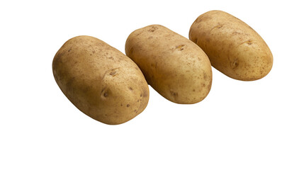 Obraz premium Isolated three natural fresh unpeeled potatoes, healthy vegetable for various recipes.