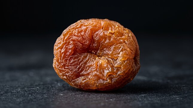 Single Dried Apricot on Dark Background with Copy Space