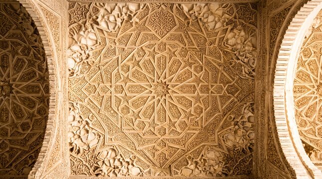Intricate Islamic Geometric Patterns Adorn a Historic Ceiling
